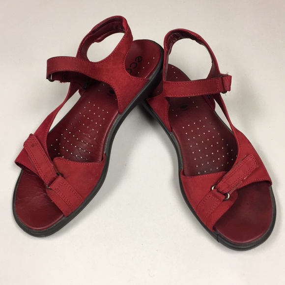 ecco red leather sandals